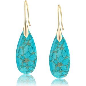 Green Gold Hook Healing Stone Fishhoop Dangle Drop Statement Earring for Women